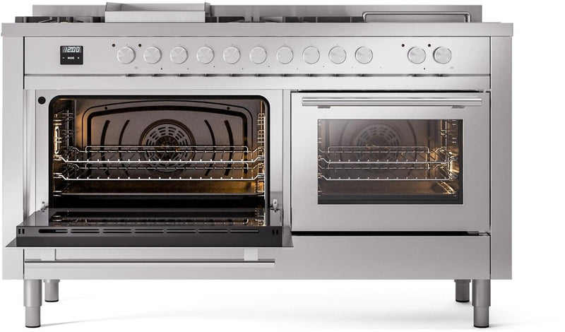 ILVE 60-Inch Professional Plus II Freestanding Dual Fuel Range with 7 Gas Burner and Removable Griddle in Stainless Steel (UP60FSWMPSS)