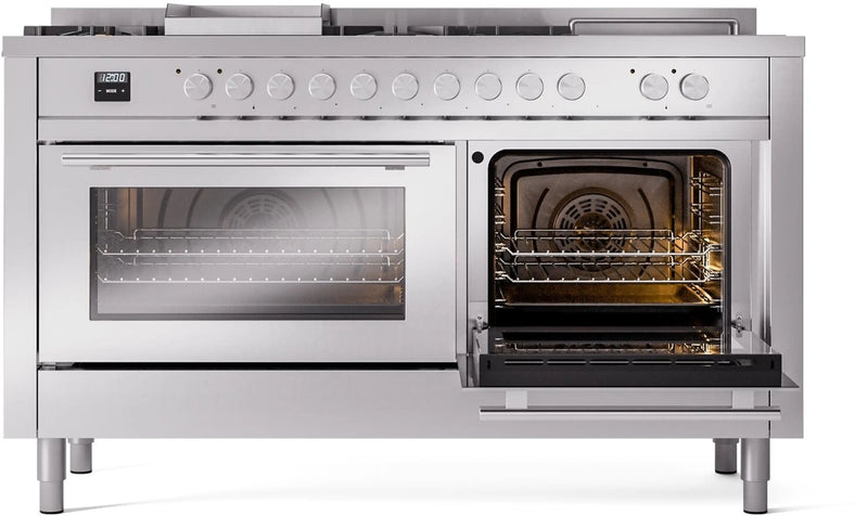 ILVE 60-Inch Professional Plus II Freestanding Dual Fuel Range with 7 Gas Burner and Removable Griddle in Stainless Steel (UP60FSWMPSS)