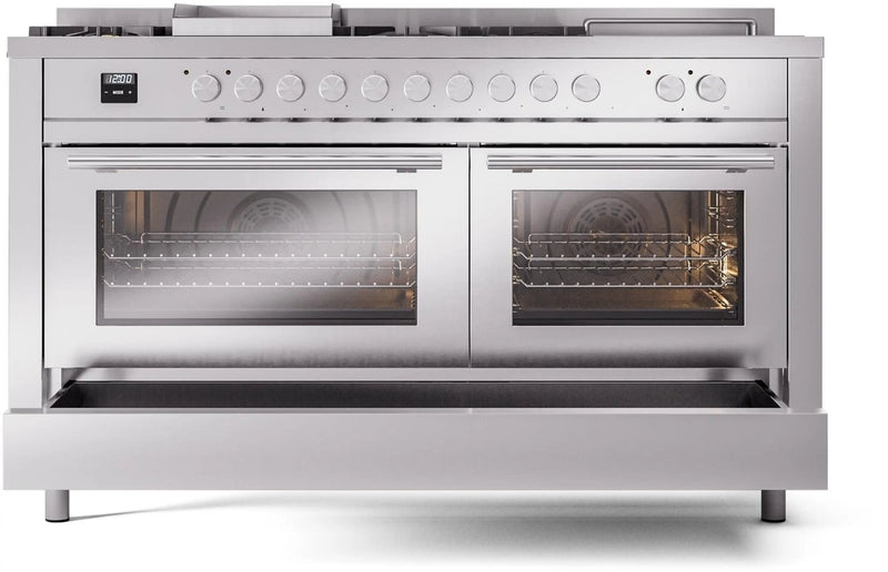 ILVE 60-Inch Professional Plus II Freestanding Dual Fuel Range with 7 Gas Burner and Removable Griddle in Stainless Steel (UP60FSWMPSS)