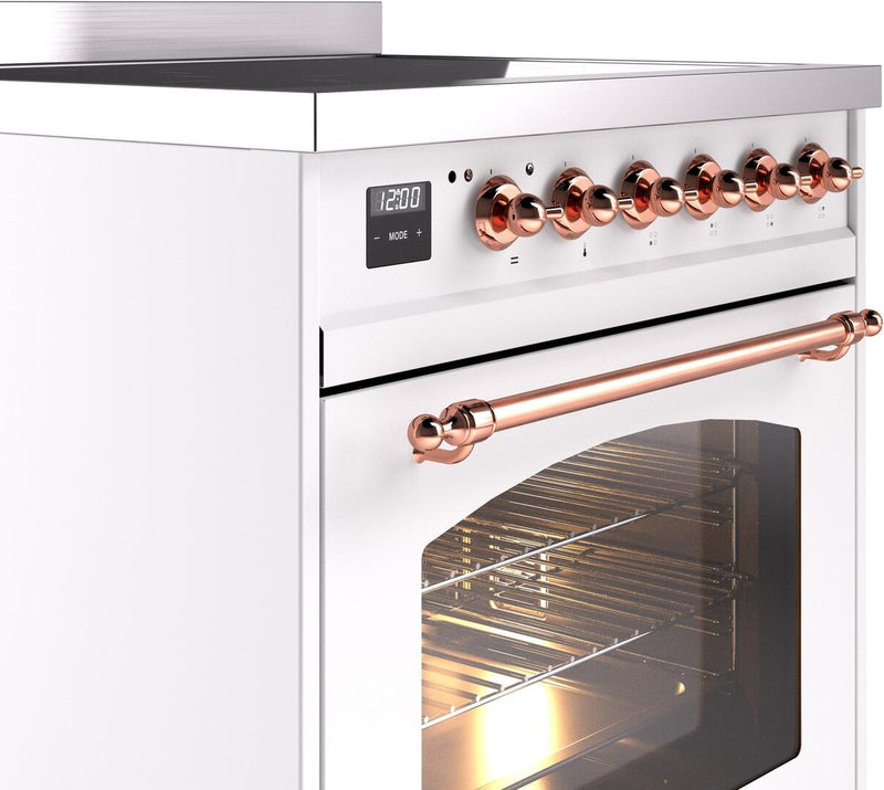 ILVE Nostalgie II 30-Inch Freestanding Electric Induction Range in White with Copper Trim (UPI304NMPWHP)