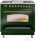 ILVE Nostalgie II 36-Inch Dual Fuel Freestanding Range with Removable Griddle in Emerald Green with Brass Trim (UP36FNMPEGG)