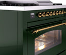 ILVE Nostalgie II 36-Inch Dual Fuel Freestanding Range with Removable Griddle in Emerald Green with Brass Trim (UP36FNMPEGG)