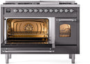 ILVE Nostalgie II 48-Inch Dual Fuel Freestanding Range with Removable Griddle in Matte Graphite with Chrome Trim (UP48FNMPMGC)