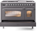 ILVE Nostalgie II 48-Inch Dual Fuel Freestanding Range with Removable Griddle in Matte Graphite with Chrome Trim (UP48FNMPMGC)
