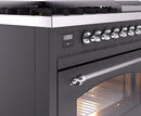 ILVE Nostalgie II 48-Inch Dual Fuel Freestanding Range with Removable Griddle in Matte Graphite with Chrome Trim (UP48FNMPMGC)