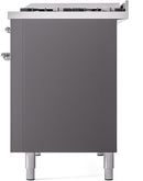 ILVE Nostalgie II 48-Inch Dual Fuel Freestanding Range with Removable Griddle in Matte Graphite with Chrome Trim (UP48FNMPMGC)