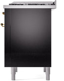 ILVE Nostalgie II 36-Inch Dual Fuel Freestanding Range with Removable Griddle in Glossy Black with Brass Trim (UP36FNMPBKG)