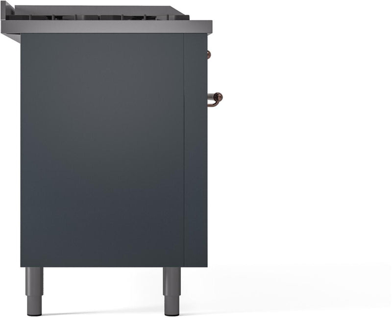 ILVE Nostalgie II 60-Inch Dual Fuel Freestanding Range with Removable Griddle in Blue Grey with Copper Trim (UP60FSNMPBGP)