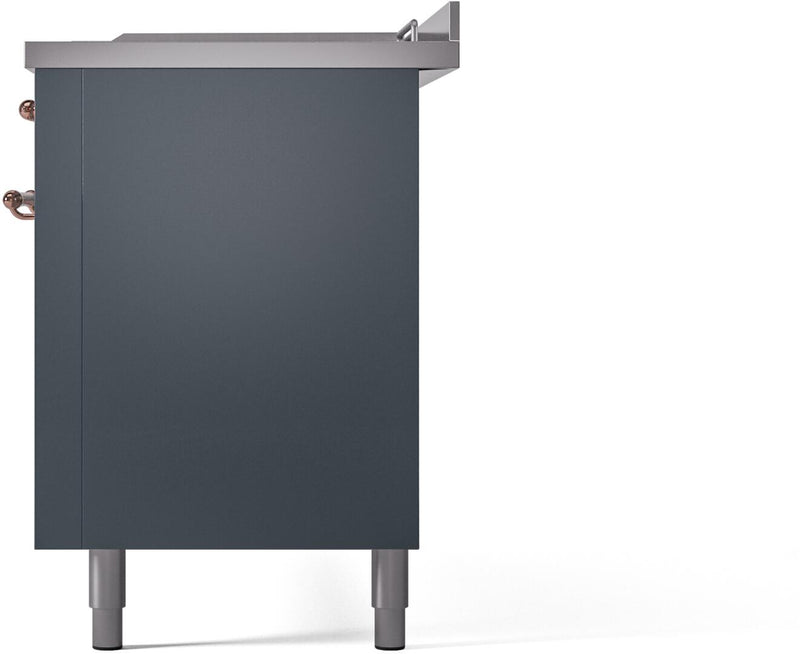 ILVE Nostalgie II 60-Inch Dual Fuel Freestanding Range with Removable Griddle in Blue Grey with Copper Trim (UP60FSNMPBGP)