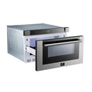 Forno 5-Piece Appliance Package - 36-Inch Dual Fuel Range, 60-Inch Pro-Style Refrigerator, Wall Mount Hood, 24-Inch Microwave Drawer, & 3-Rack Dishwasher in Stainless Steel