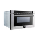 Forno 5-Piece Appliance Package - 36-Inch Dual Fuel Range, 60-Inch Pro-Style Refrigerator, Wall Mount Hood, 24-Inch Microwave Drawer, & 3-Rack Dishwasher in Stainless Steel