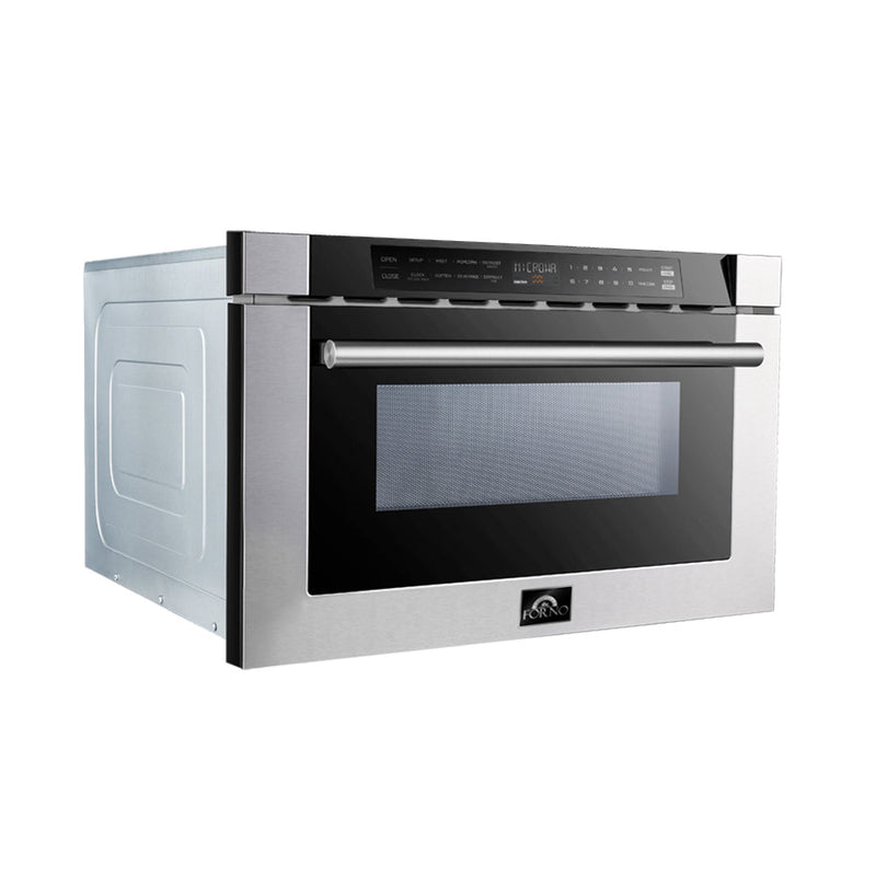 Forno 5-Piece Appliance Package - 30-Inch Electric Range, Wall Mount Range Hood, French Door Refrigerator, Dishwasher, and Microwave Drawer in Stainless Steel