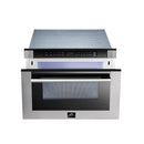 Forno 5-Piece Appliance Package - 36-Inch Dual Fuel Range, 60-Inch Pro-Style Refrigerator, Wall Mount Hood, 24-Inch Microwave Drawer, & 3-Rack Dishwasher in Stainless Steel