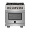 Forno 3-Piece Pro Appliance Package - 30-Inch Dual Fuel Range, Refrigerator with Water Dispenser,& Wall Mount Hood with Backsplash in Stainless Steel