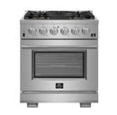 Forno 4-Piece Pro Appliance Package - 30-Inch Gas Range, Refrigerator with Water Dispenser, 24-Inch Microwave Drawer, & 3-Rack Dishwasher in Stainless Steel