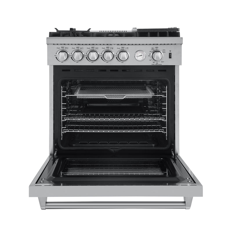 Forno 4-Piece Appliance Package - 30-Inch Gas Range with Air Fryer, 60-Inch Pro-Style Refrigerator, Microwave Oven, & 3-Rack Dishwasher in Stainless Steel