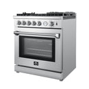 Forno 5-Piece Appliance Package - 30-Inch Gas Range with Air Fryer, Refrigerator with Water Dispenser, Wall Mount Hood, Microwave Drawer, & 3-Rack Dishwasher in Stainless Steel