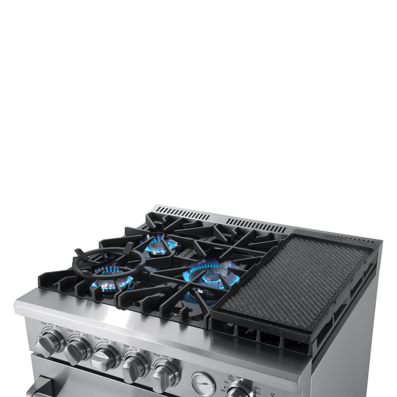 Forno 4-Piece Appliance Package - 30-Inch Gas Range with Air Fryer, 60-Inch Pro-Style Refrigerator, Microwave Oven, & 3-Rack Dishwasher in Stainless Steel