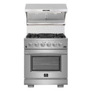 Forno 3-Piece Appliance Package - 30-Inch Gas Range with Air Fryer, 36-Inch Refrigerator & Wall Mount Hood with Backsplash in Stainless Steel