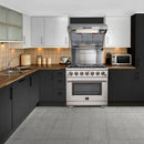 Forno 4-Piece Pro Appliance Package - 36-Inch Gas Range, Refrigerator, 24-Inch Microwave Oven, & 3-Rack Dishwasher in Stainless Steel
