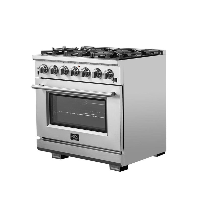 Forno 3-Piece Pro Appliance Package - 36-Inch Gas Range, Pro-Style Refrigerator, and Dishwasher in Stainless Steel