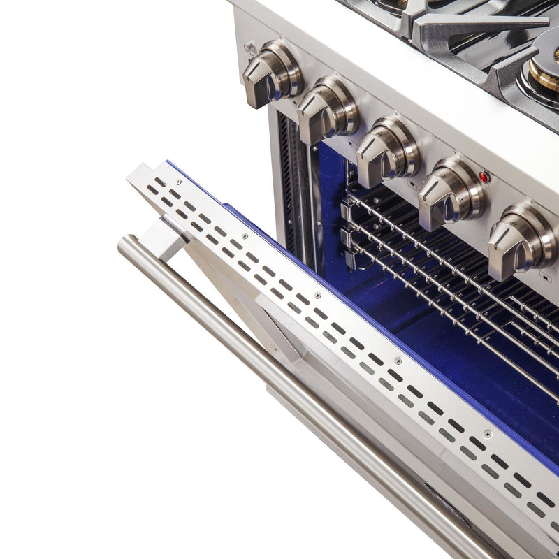 Forno 5-Piece Pro Appliance Package - 36-Inch Gas Range, 60-Inch Pro-Style Refrigerator, Wall Mount Hood with Backsplash, 24-Inch Microwave Drawer, & 3-Rack Dishwasher in Stainless Steel