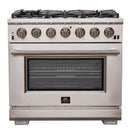 Forno 4-Piece Pro Appliance Package - 36-Inch Gas Range, Refrigerator, 24-Inch Microwave Oven, & 3-Rack Dishwasher in Stainless Steel