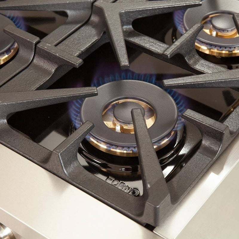 Forno 4-Piece Pro Appliance Package - 36-Inch Gas Range, Refrigerator, Wall Mount Hood, & 3-Rack Dishwasher in Stainless Steel