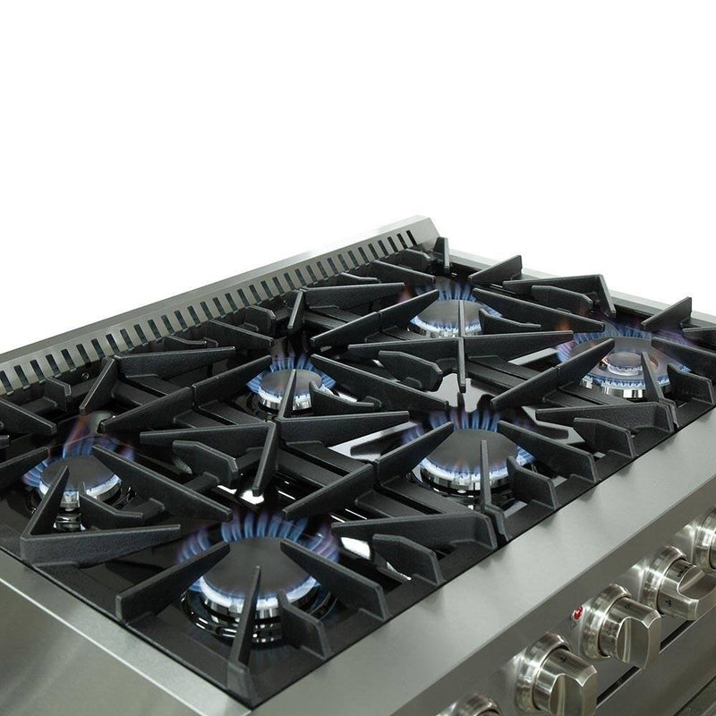 Forno 4-Piece Appliance Package - 36-Inch Dual Fuel Range, 60-Inch Pro-Style Refrigerator, Wall Mount Hood, & 3-Rack Dishwasher in Stainless Steel