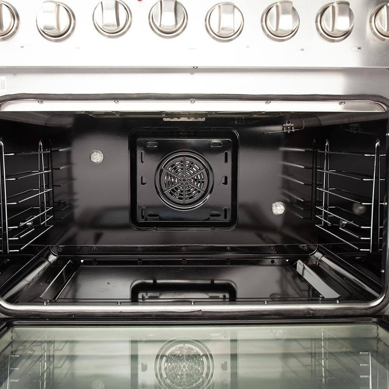 Forno 4-Piece Appliance Package - 36-Inch Dual Fuel Range, 60-Inch Pro-Style Refrigerator, Wall Mount Hood, & 3-Rack Dishwasher in Stainless Steel