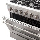 Forno 5-Piece Appliance Package - 36-Inch Gas Range, Refrigerator with Water Dispenser, Wall Mount Hood with Backsplash, 24-Inch Microwave Oven, & 3-Rack Dishwasher in Stainless Steel