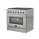 Forno 4-Piece Appliance Package - 36-Inch Gas Range, Refrigerator, 24-Inch Microwave Drawer, & 3-Rack Dishwasher in Stainless Steel