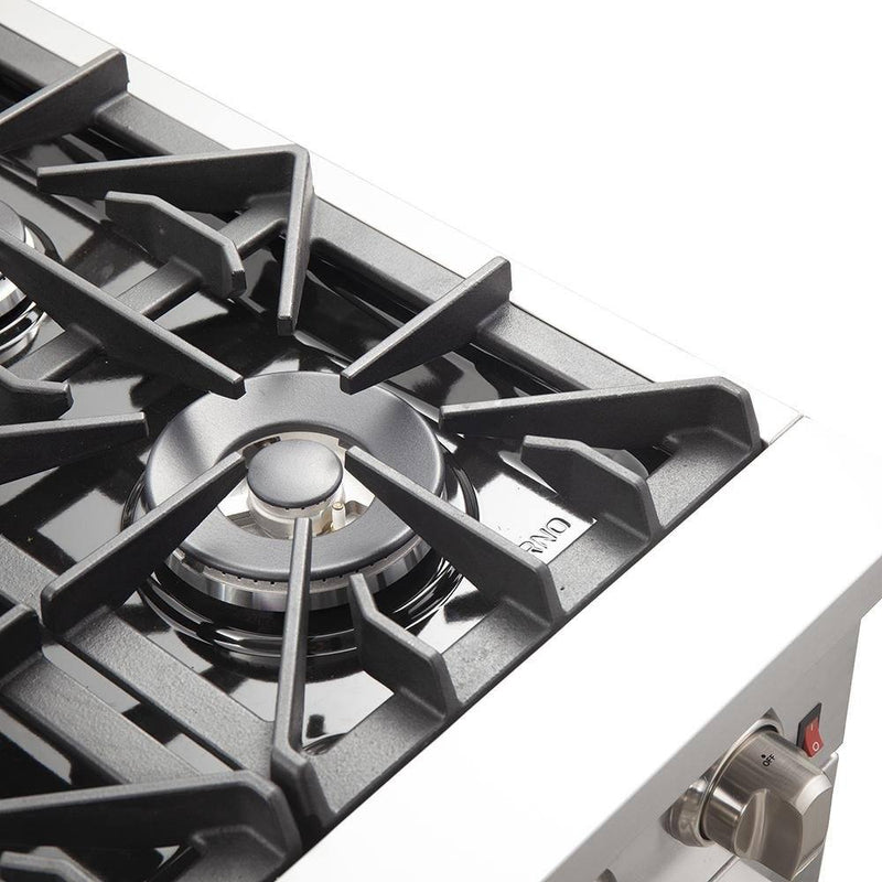 Forno 4-Piece Appliance Package - 36-Inch Gas Range, Refrigerator, Wall Mount Hood with Backsplash, & 3-Rack Dishwasher in Stainless Steel