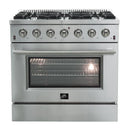 Forno 5-Piece Appliance Package - 36-Inch Gas Range, Refrigerator, Wall Mount Hood, 24-Inch Microwave Oven, & 3-Rack Dishwasher in Stainless Steel