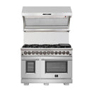 Forno 4-Piece Pro Appliance Package - 48-Inch Dual Fuel Range, Refrigerator with Water Dispenser, Wall Mount Hood, & 3-Rack Dishwasher in Stainless Steel