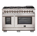 Forno 4-Piece Pro Appliance Package - 48-Inch Dual Fuel Range, 36-Inch French Door Refrigerator, Wall Mount Hood with Backsplash, & Dishwasher in Stainless Steel