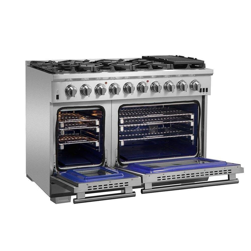 Forno 2-Piece Appliance Package - 48-Inch Capriasca Gas Range & Built-In Refrigerator in Stainless Steel