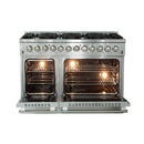 Forno 4-Piece Appliance Package - 48-Inch Dual Fuel Range, Refrigerator, 24-Inch Microwave Drawer, & 3-Rack Dishwasher in Stainless Steel