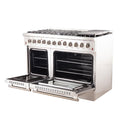 Forno 3-Piece Appliance Package - 48-Inch Dual Fuel Range, Refrigerator, & Wall Mount Hood with Backsplash in Stainless Steel