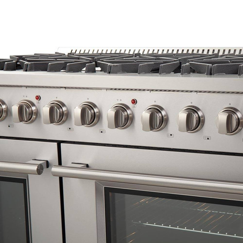 Forno 4-Piece Appliance Package - 48-Inch Gas Range, 60-Inch Pro-Style Refrigerator, 24-Inch Microwave Oven, & 3-Rack Dishwasher in Stainless Steel