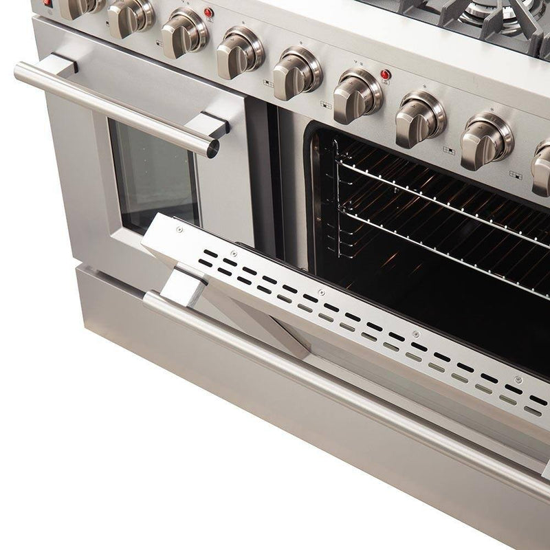 Forno 4-Piece Appliance Package - 48-Inch Gas Range, 60-Inch Pro-Style Refrigerator, 24-Inch Microwave Oven, & 3-Rack Dishwasher in Stainless Steel