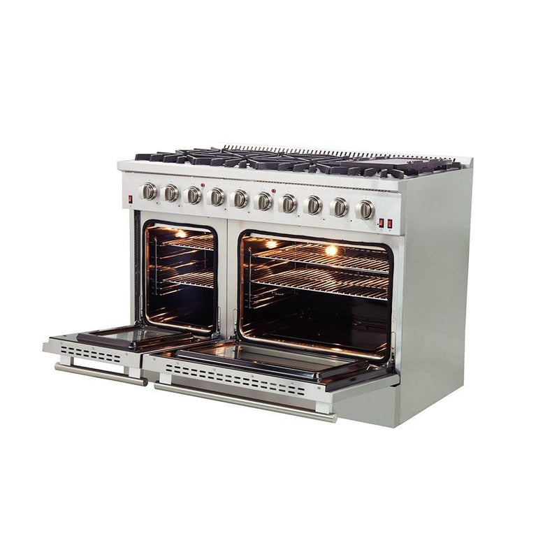 Forno 4-Piece Appliance Package - 48-Inch Gas Range, 60-Inch Pro-Style Refrigerator, 24-Inch Microwave Oven, & 3-Rack Dishwasher in Stainless Steel