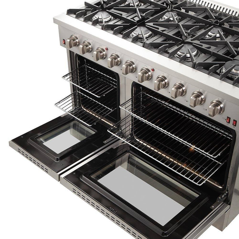 Forno 4-Piece Appliance Package - 48-Inch Gas Range, 60-Inch Pro-Style Refrigerator, 24-Inch Microwave Oven, & 3-Rack Dishwasher in Stainless Steel
