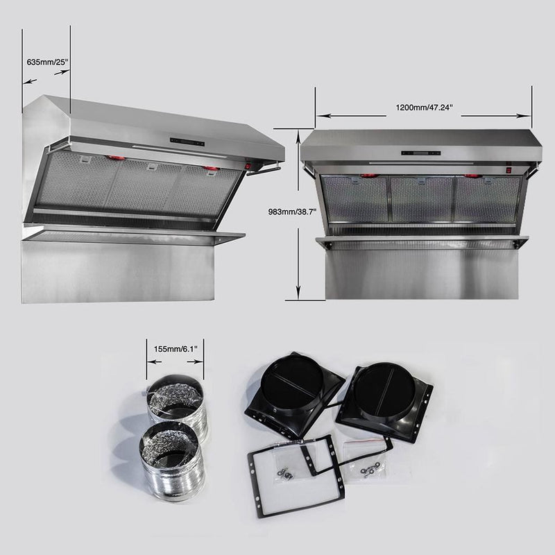 Forno 5-Piece Pro Appliance Package - 48-Inch Dual Fuel Range, 60-Inch Pro-Style Refrigerator, Wall Mount Hood with Backsplash, 24-Inch Microwave Drawer, & 3-Rack Dishwasher in Stainless Steel