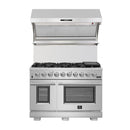 Forno 5-Piece Pro Appliance Package - 36-Inch Dual Fuel Range, Refrigerator, Wall Mount Hood with Backsplash, 24-Inch Microwave Oven, & 3-Rack Dishwasher in Stainless Steel