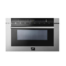 Forno 5-Piece Appliance Package - 30-Inch Dual Fuel Range with Air Fryer, Refrigerator, Wall Mount Hood, 24-Inch Microwave Drawer, & 3-Rack Dishwasher in Stainless Steel