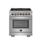 Forno 3-Piece Pro Appliance Package - 30-Inch Dual Fuel Range, Refrigerator with Water Dispenser, & Dishwasher in Stainless Steel