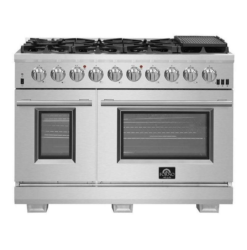 Forno 3-Piece Pro Appliance Package - 48-Inch Gas Range, Refrigerator with Water Dispenser, & Dishwasher in Stainless Steel