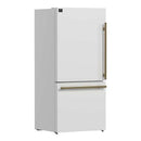 Forno Milano Espresso Refrigerator - 62-Inch, 34.4 cu. ft. Refrigerators with Bottom Freezers in White with Antique Brass Handle (FFFFD1787-60WHT)
