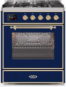 ILVE 30" Majestic II Dual Fuel Range with 5 Burners - 2.3 cu. ft. Oven - Brass Trim in Blue (UM30DNE3MBG) Ranges ILVE 